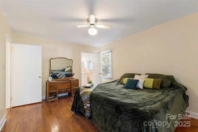 bedroom featuring ceiling fan and hardwood / wood-style floors