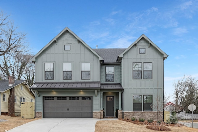 modern farmhouse with a garage