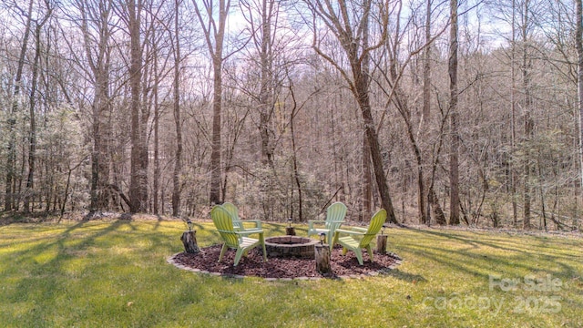 view of yard with a fire pit