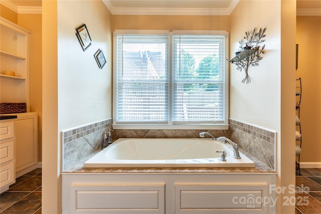 6108 Gold Creek Estate Dr, Hickory, NC 28601 - full bath with healthy amount of natural light, a garden tub, and ornamental molding