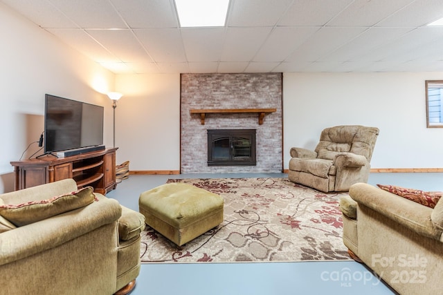6108 Gold Creek Estate Dr, Hickory, NC 28601 - living area featuring a brick fireplace and a paneled ceiling