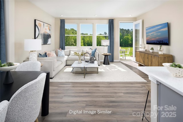 living room featuring hardwood / wood-style flooring and a wealth of natural light