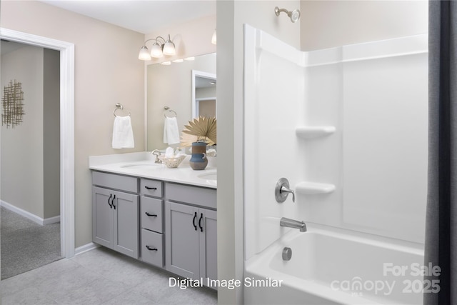 bathroom featuring shower / washtub combination and vanity