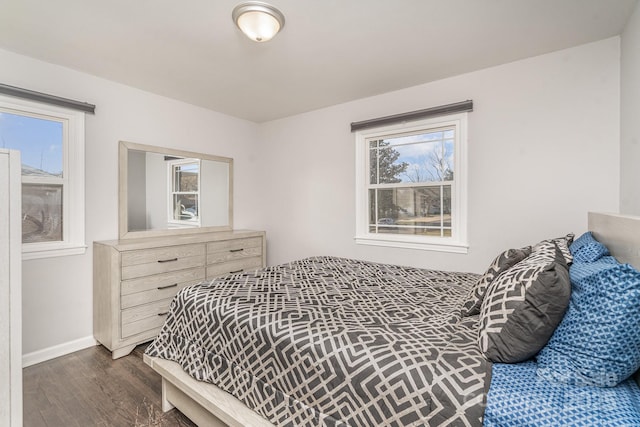 bedroom featuring multiple windows and dark wood-type flooring