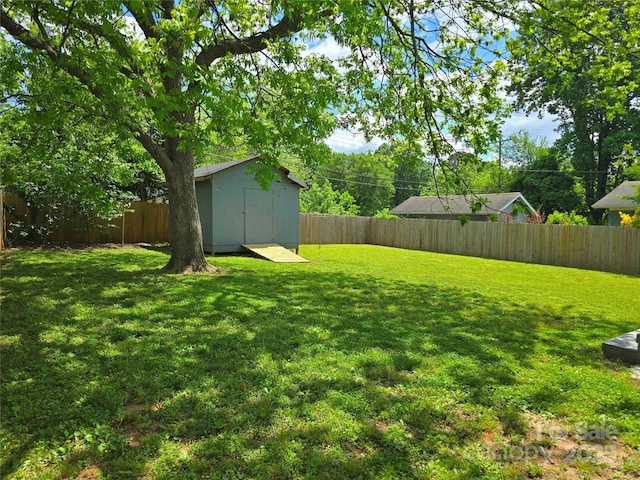 4930 Crestmont Dr, Charlotte, NC 28205 - view of yard featuring an outdoor structure, a fenced backyard, and a storage shed