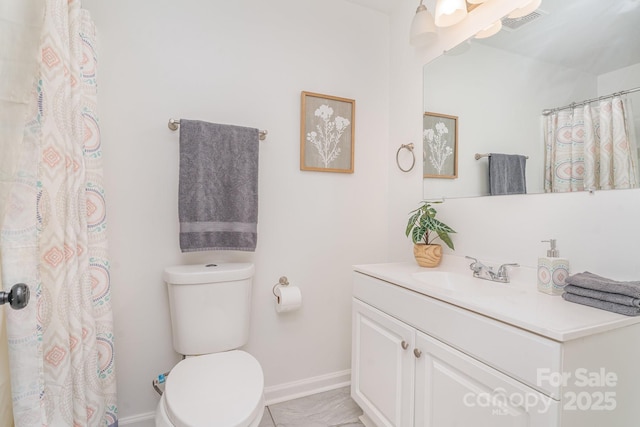 4930 Crestmont Dr, Charlotte, NC 28205 - full bath featuring vanity, toilet, visible vents, baseboards, and a shower with shower curtain