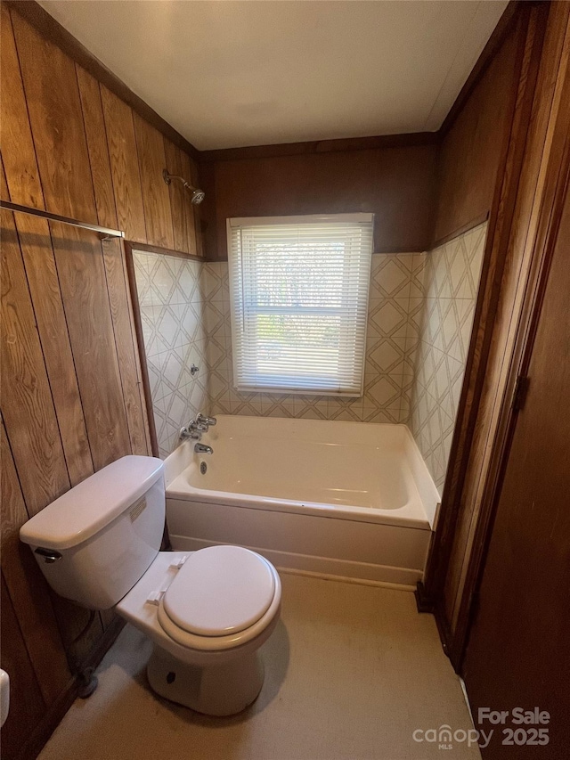 bathroom with toilet and separate shower and tub