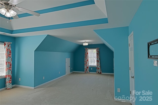 2043 Covered Bridge Ct, Rock Hill, SC 29732 - additional living space featuring carpet floors, ceiling fan, baseboards, and vaulted ceiling