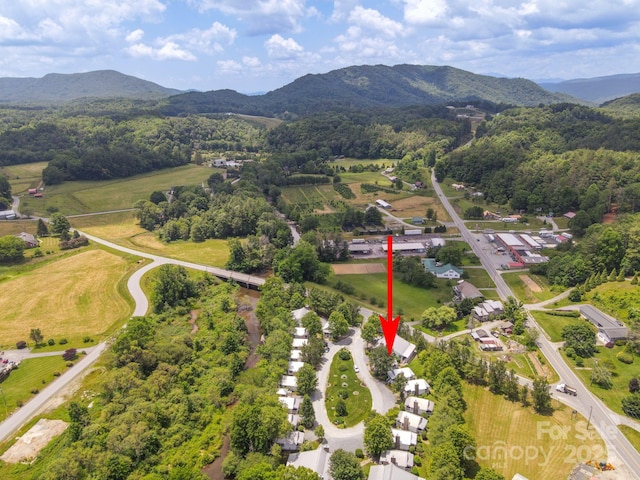 birds eye view of property with a mountain view