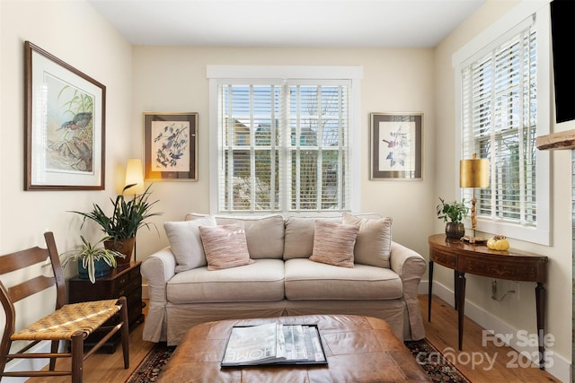 sitting room with hardwood / wood-style flooring