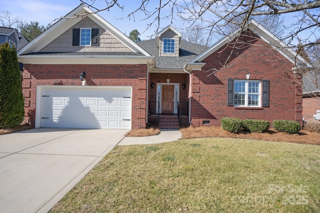 view of front of home with a garage and a front lawn