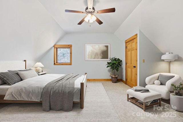 216 Log Gap Rd, Fairview, NC 28730 - carpeted bedroom with vaulted ceiling, a ceiling fan, and baseboards