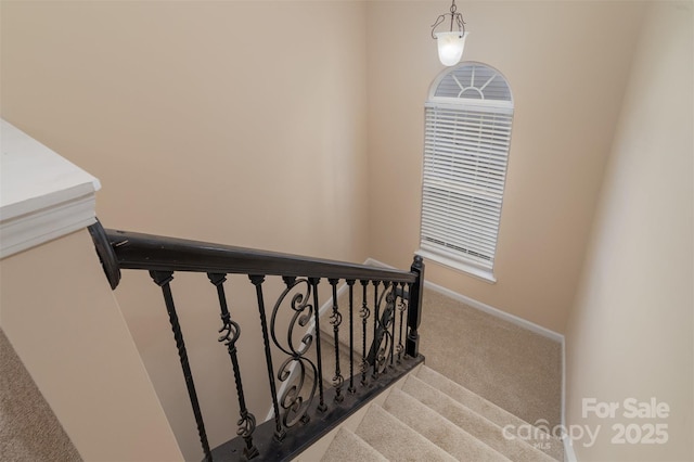 stairs with carpet and baseboards