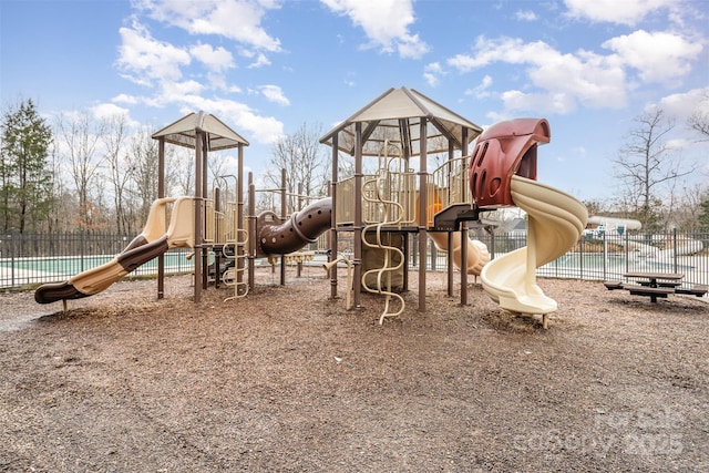 community jungle gym with fence