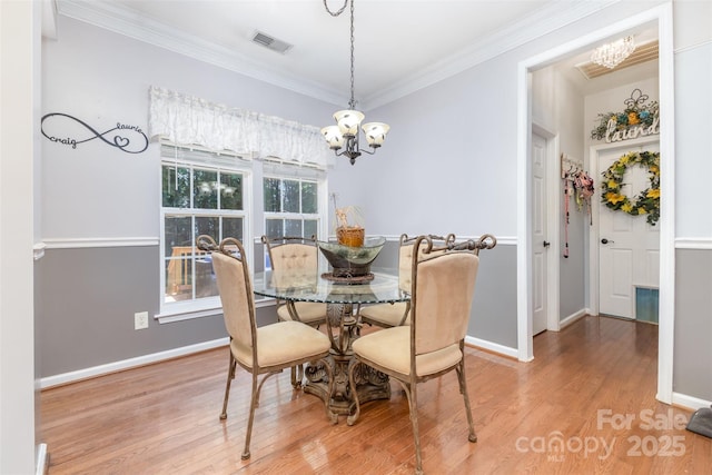 1245 Periwinkle Dr, Waxhaw, NC 28173 - dining area with a chandelier, crown molding, and wood finished floors