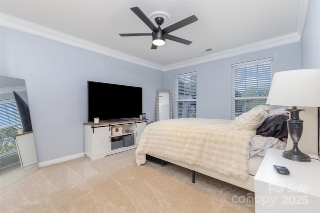 1245 Periwinkle Dr, Waxhaw, NC 28173 - carpeted bedroom featuring ornamental molding, multiple windows, and ceiling fan