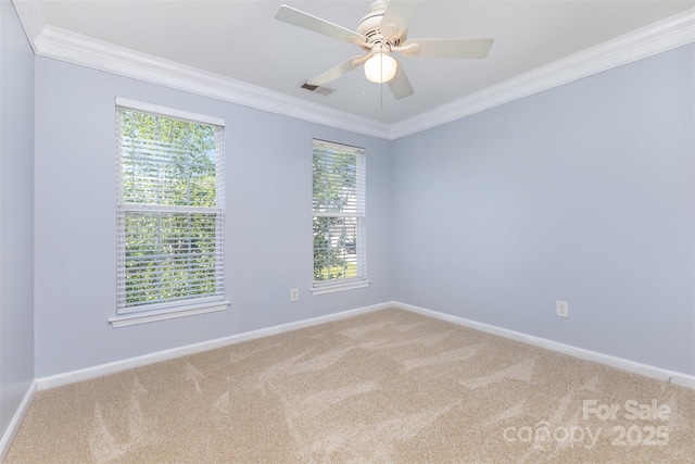 1245 Periwinkle Dr, Waxhaw, NC 28173 - carpeted empty room with ornamental molding, plenty of natural light, and ceiling fan