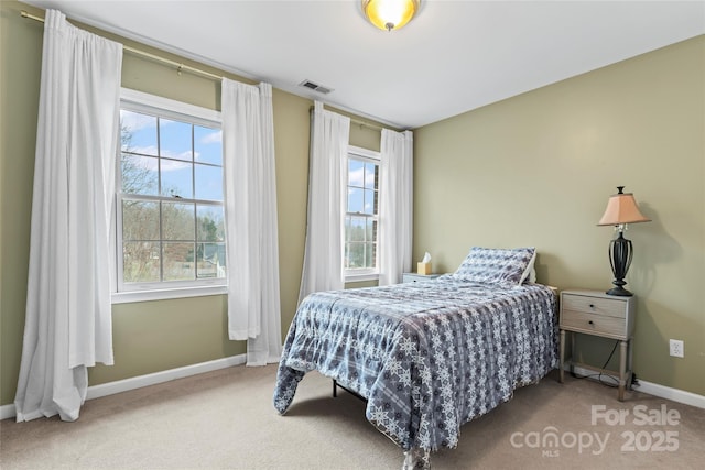 carpeted bedroom with multiple windows