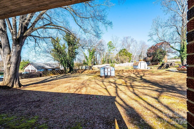 view of yard featuring a storage unit