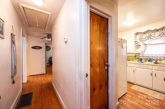 hall featuring sink and light wood-type flooring