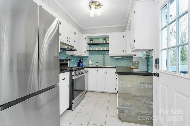 kitchen featuring appliances with stainless steel finishes, sink, white cabinets, and backsplash