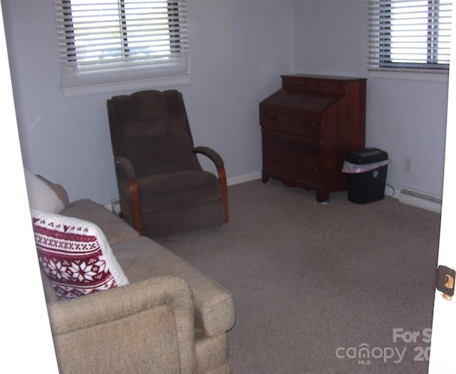 living area with carpet floors