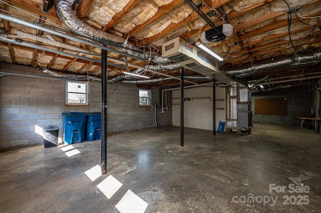 basement with heating unit