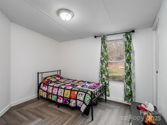 bedroom with parquet floors