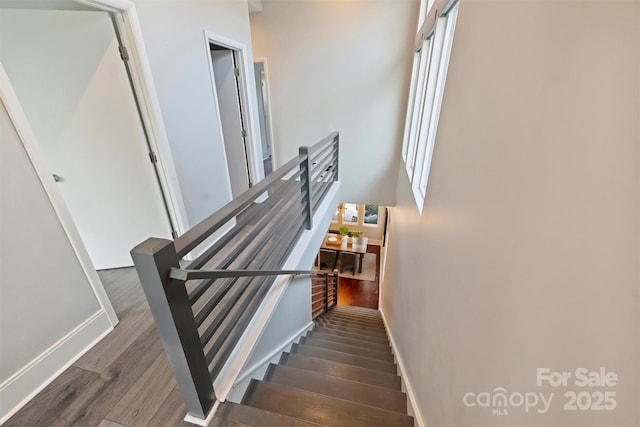 stairs with hardwood / wood-style floors