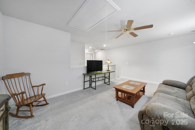 living room with light colored carpet