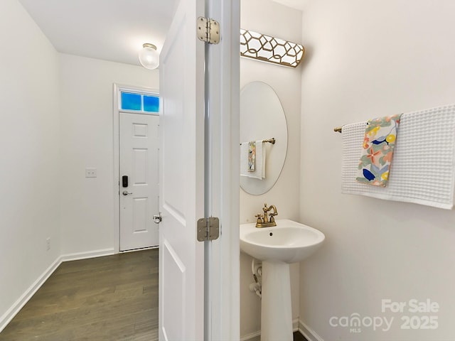 bathroom with wood-type flooring and sink