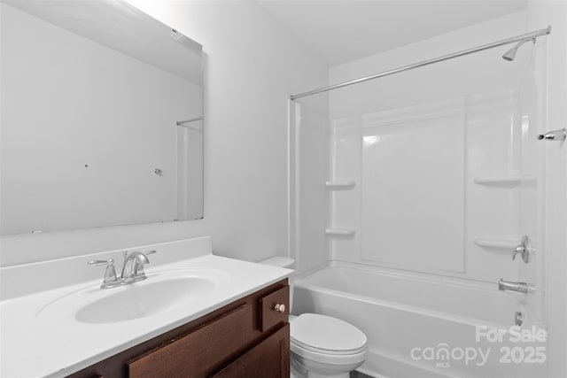 full bathroom with toilet, bathtub / shower combination, and vanity