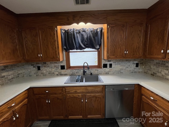 kitchen featuring dishwasher, sink, and backsplash