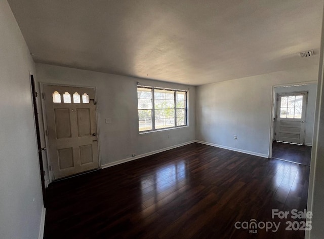 foyer featuring baseboards, dark wood-type flooring, and a wealth of natural light