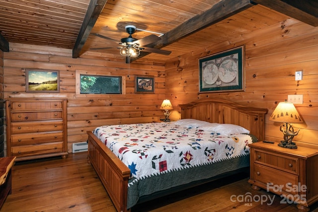 3925 Blackberry Crest Ln, Lenoir, NC 28645 - bedroom with baseboard heating, hardwood / wood-style flooring, and wood ceiling with exposed beams
