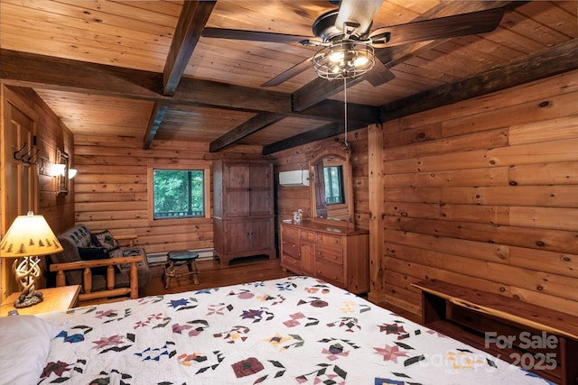 3925 Blackberry Crest Ln, Lenoir, NC 28645 - bedroom with wooden ceiling with exposed beams, wood finished floors, wood walls, and log walls