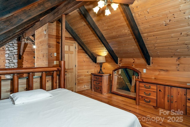 3925 Blackberry Crest Ln, Lenoir, NC 28645 - bedroom with wooden ceiling, wood finished floors, and wood walls
