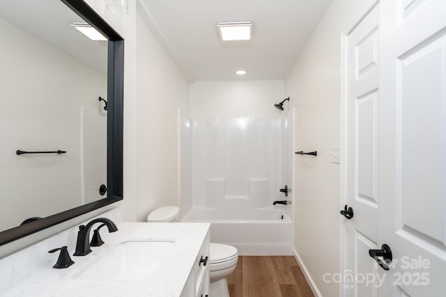 3925 Blackberry Crest Ln, Lenoir, NC 28645 - bathroom with toilet, vanity, wood finished floors, tub / shower combination, and recessed lighting