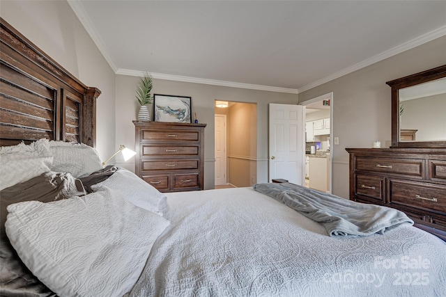 bedroom with crown molding