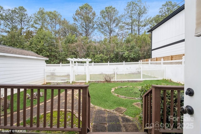 view of yard with a fenced backyard
