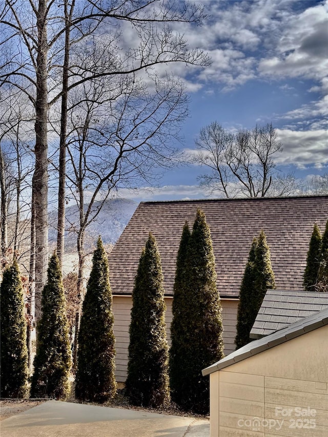 view of home's exterior featuring a shingled roof