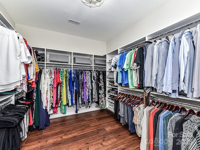 spacious closet featuring dark hardwood / wood-style floors