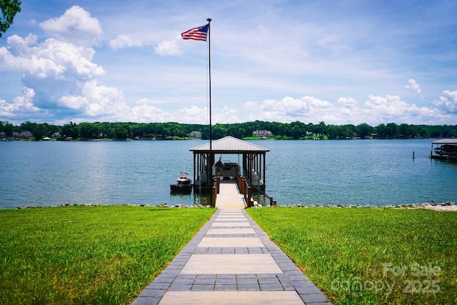 180 Willow Point Rd, Troutman, NC 28166 - dock area with a water view and a lawn