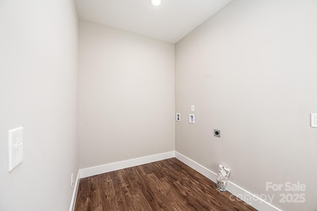 washroom featuring electric dryer hookup, hookup for a washing machine, and dark hardwood / wood-style floors