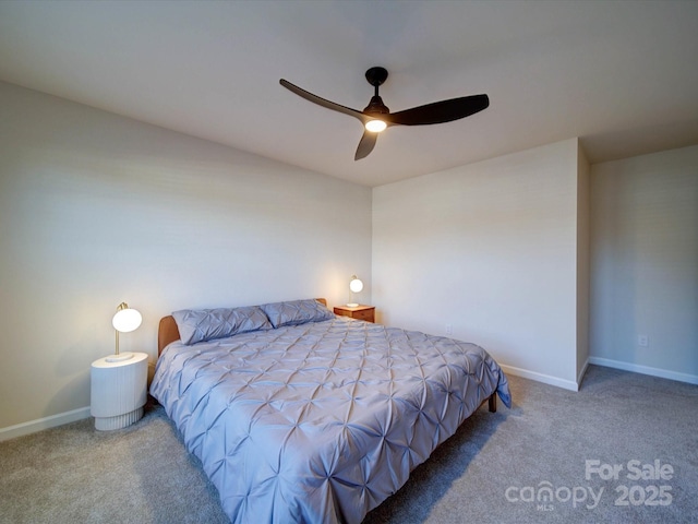 bedroom featuring ceiling fan and carpet flooring