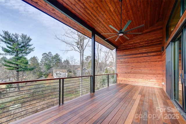 wooden terrace with ceiling fan