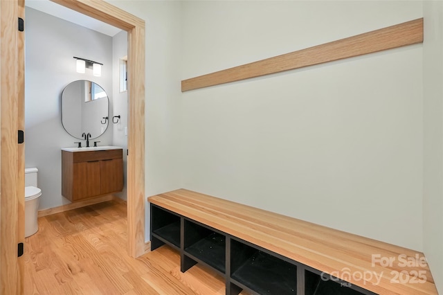 mudroom featuring sink and light wood-type flooring