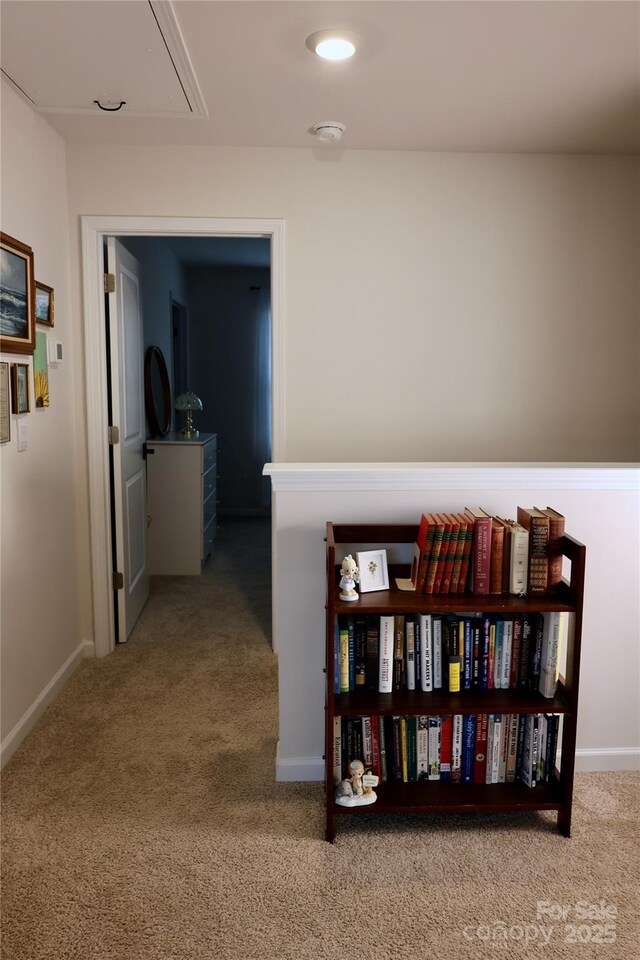 14 Malcolm Ct, Candler, NC 28715 - hallway featuring attic access, carpet flooring, and baseboards