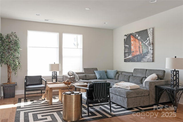 living room with hardwood / wood-style floors