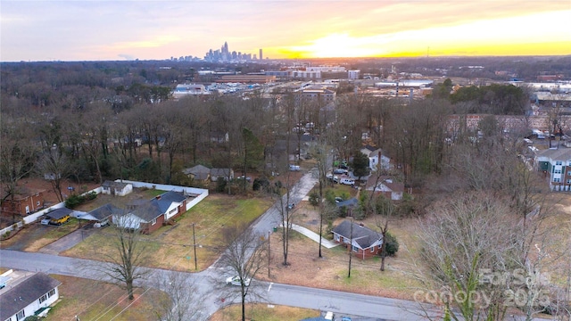 view of aerial view at dusk